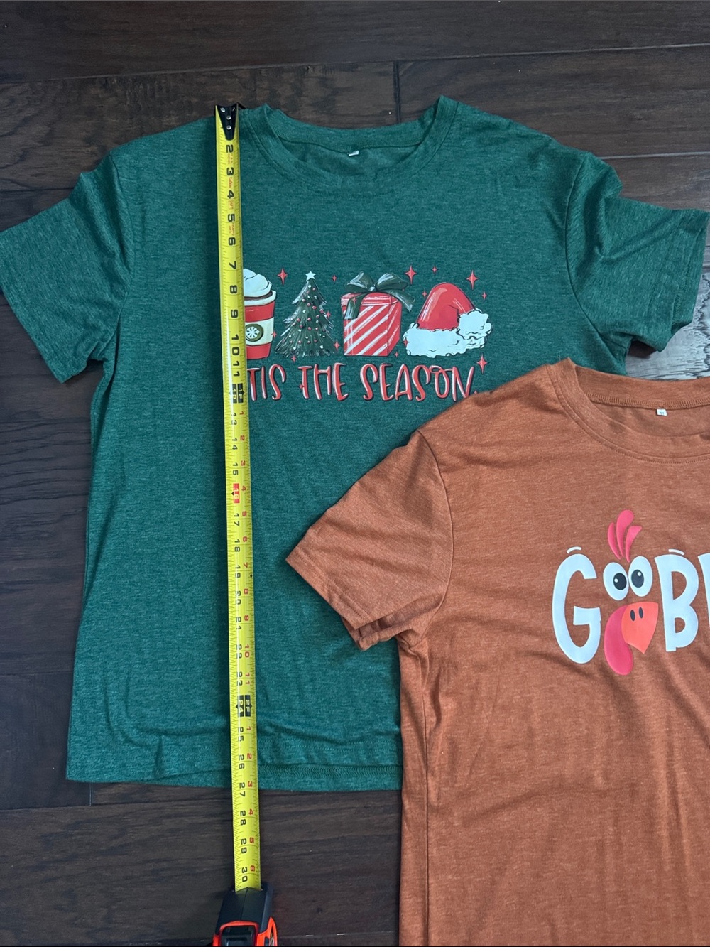 Womens Pair of Holiday Tees-- 'Gobble' Orange Graphic Tee/XMAS Green Graphic Tee - Picture 8 of 10